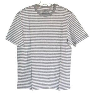 New Men T Shirt XS Stripes Crewneck Tee Gray Short Sleeve